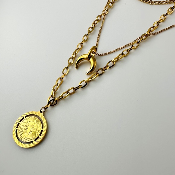 Lion Pendant & Moon Charm Layered Necklace - My Eleonora Jewelry - Picture 2 of 5